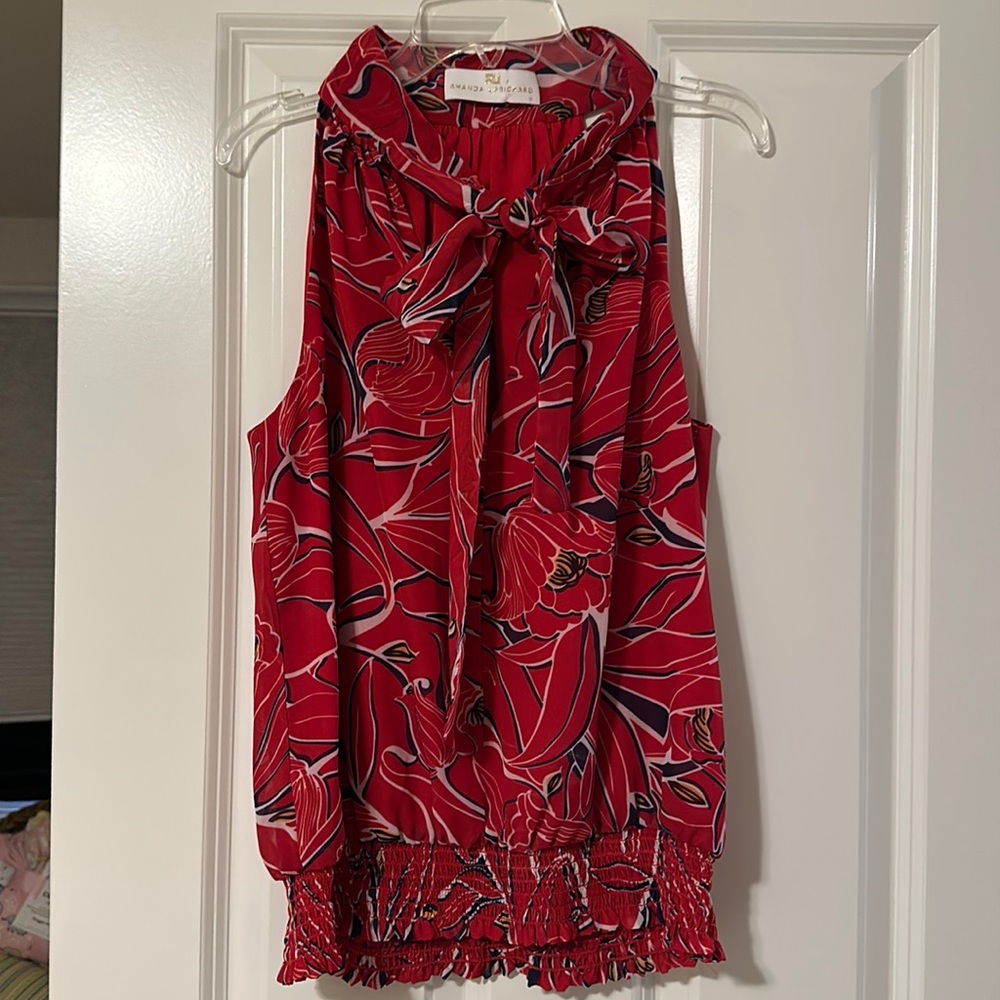 Amanda Uprichard red floral sleeveless top